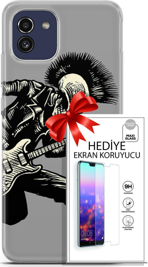 Samsung Galaxy A03 Kılıf Orijinal Seri Punky 07 Punk Gitarist Desenli Kılıf + Ön Ekran Koruyucu