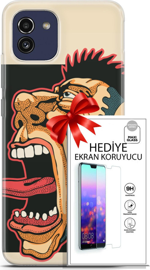 Samsung Galaxy A03 Kılıf Orijinal Seri Punky 11 Maymun 4K Baskılı Kılıf + Ekran Koruyucu Full Koruma