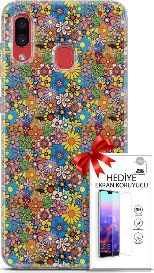 Samsung Galaxy A40 Kılıf Orijinal Seri Cardano 06 Küçük Çiçekler Koruyucu Kapak Ekran Koruyucu