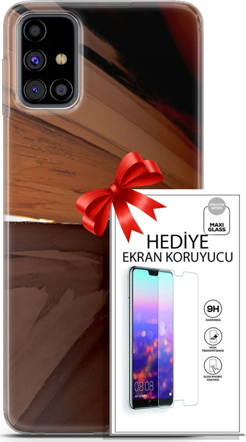Samsung Galaxy M31S Kılıf Orijinal Seri Nature 01 Kahverengi Tonlar Telefon Kılıfı + Ekran Koruyucu