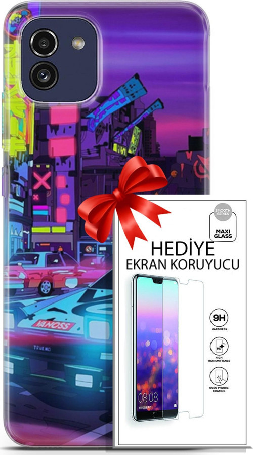 Samsung Galaxy A03 Kılıf Orijinal Seri Cyberpunk 28 Gaming Vg İz Bırakmayan Kılıf + Ön Ekran Koruyucu
