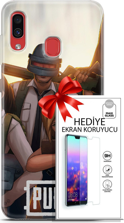 Samsung Galaxy A40 Kılıf Orijinal Seri Pubg 30 Çizgisel Kenarları Şeffaf Kapak Ve Ekran Koruyucu
