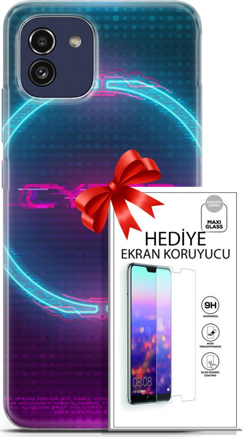 Samsung Galaxy A03 Kılıf Orijinal Seri Cyberpunk 09 Cyber Logo Uv Kılıf Ve Ekran Koruyucu