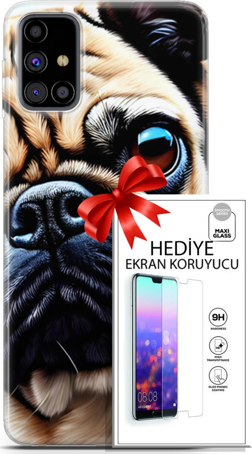 Samsung Galaxy M31S Kılıf Orijinal Seri Dogs 08 Pug Baskılı Kılıf + Ekran Koruyucu