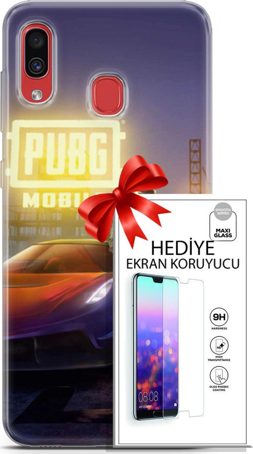 Samsung Galaxy A40 Kılıf Orijinal Seri Pubg 17 Arabalı Yumuşak Kılıf + Ekran Koruyucu