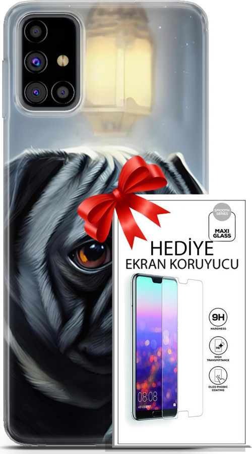 Samsung Galaxy M31S Kılıf Orijinal Seri Dogs 30 Pug Kenarları Şeffaf Kapak Ve Ekran Koruyucu