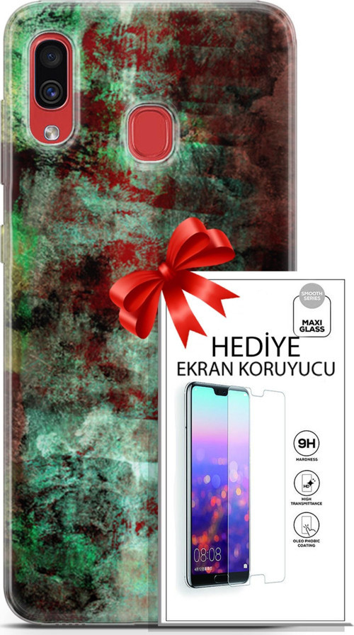 Samsung Galaxy A40 Kılıf Orijinal Seri Nature 10 Su Yeşili Full Hd Kılıf + Ekran Koruyucu