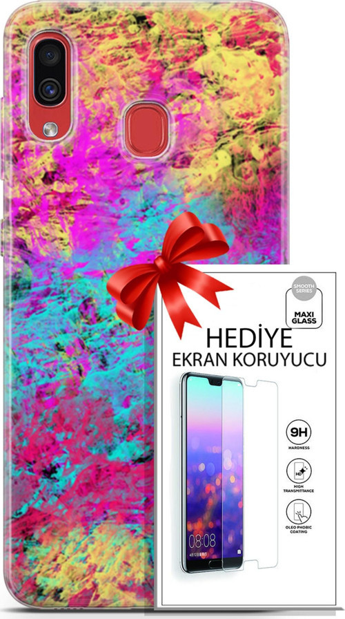 Samsung Galaxy A40 Kılıf Orijinal Seri Nature 29 Çok Renkli Leke Tutmaz Kapak + Ekran Koruyucu