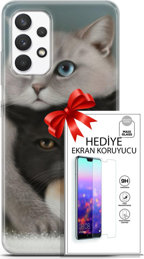 Samsung Galaxy A13 4G Kılıf Orijinal Seri Scotish-British 13 Beyaz Gri Kahve Kediler Case Kapak Ekran Koruyucu