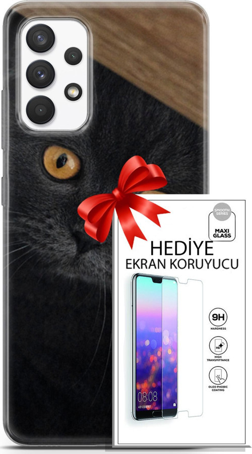 Samsung Galaxy A13 4G Kılıf Orijinal Seri Scotish-British 03 Sarı Gözler Arka Kapak + Ekran Koruyucu