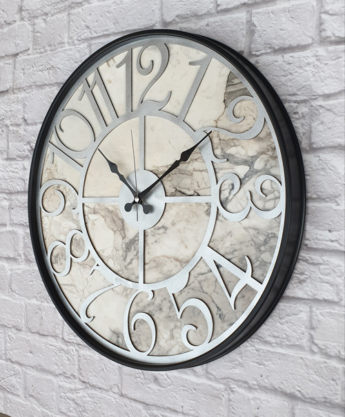 Metal Kasalı Mermer Desenli Duvar Saati Çap 50 Cm Mks27Me982Gr