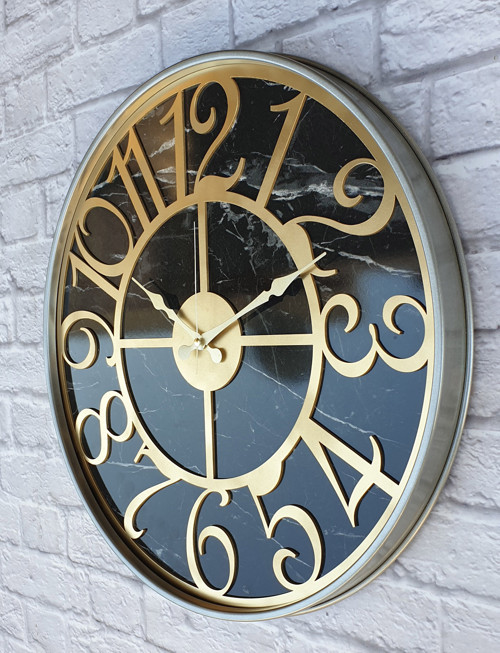 Metal Kasalı Mermer Desenli Altın(Gold) Renkli Duvar Saati Çap 80 Cm