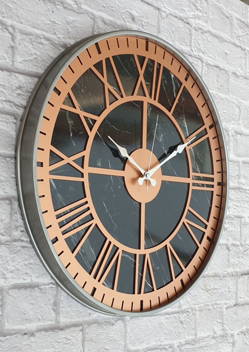 Metal Kasalı Mermer Desenli Bakır Renkli Duvar Saati Çap 50 Cm