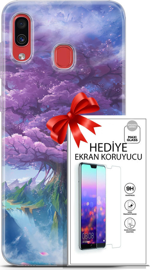 Samsung Galaxy A40 Kılıf Orijinal Seri Fantasy 27 Bahar Ağaç Lazer Kesim Silikon Ekran Koruyucu