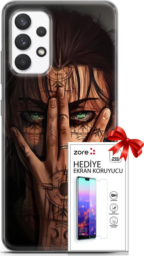 Samsung Galaxy A13 4G Kılıf Orijinal Seri Supers 22 Eren Yeager Kap + Ekran Koruyucu