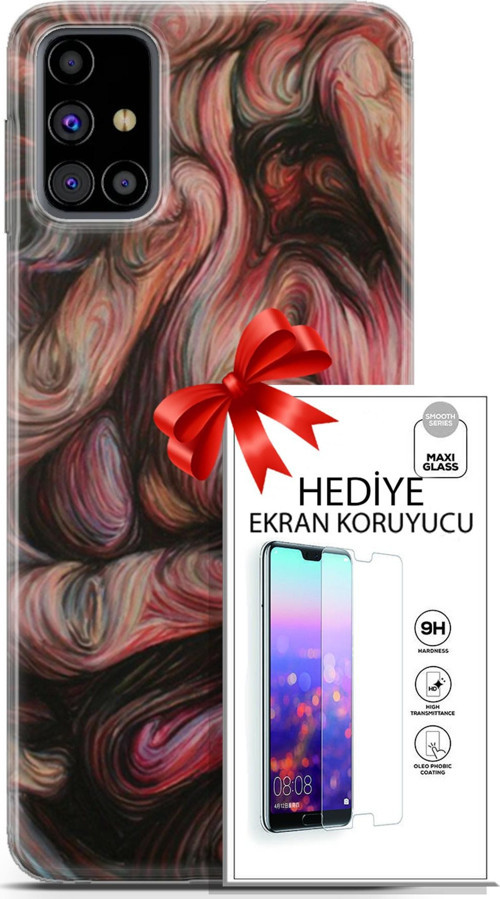 Samsung Galaxy M31S Kılıf Orijinal Seri Soul 27 Dağılmış Surat Lazer Kesim Silikon Ekran Koruyucu
