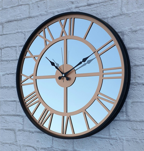 Siyah Renkli Metal Kasalı Aynalı Bakır Renkli Duvar Saati Çap 40 Cm