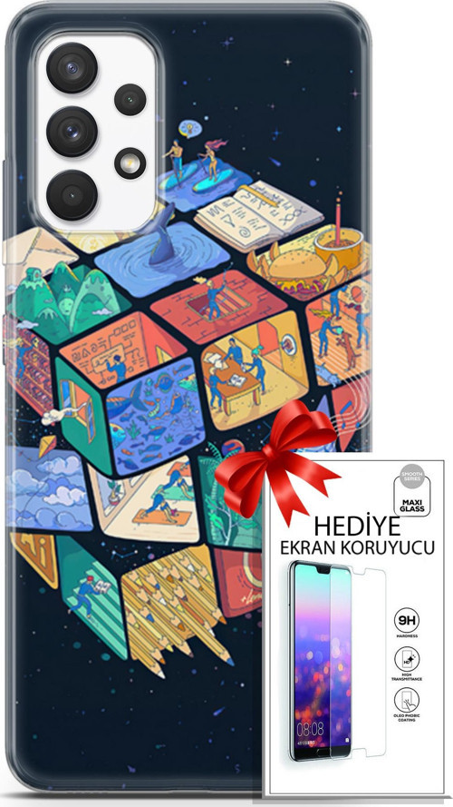 Samsung Galaxy A13 4G Kılıf Orijinal Seri Algorand 03 Rubik Arka Kapak + Ekran Koruyucu