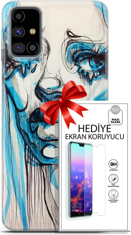 Samsung Galaxy M31S Kılıf Orijinal Seri Soul 26 Hüzünlü Yüz Soft Kapak + Ekran Koruyucu