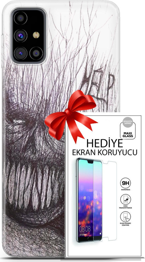 Samsung Galaxy M31S Kılıf Orijinal Seri Soul 29 Şeytan Leke Tutmaz Kapak + Ekran Koruyucu
