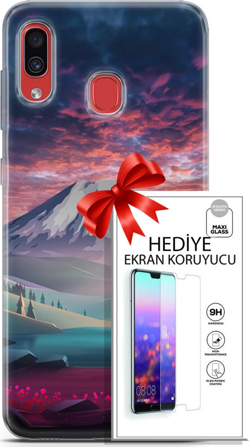 Samsung Galaxy A40 Kılıf Orijinal Seri Fantasy 14 Karlı Dağ Cover Kılıf + Ön Ekran Koruyucu