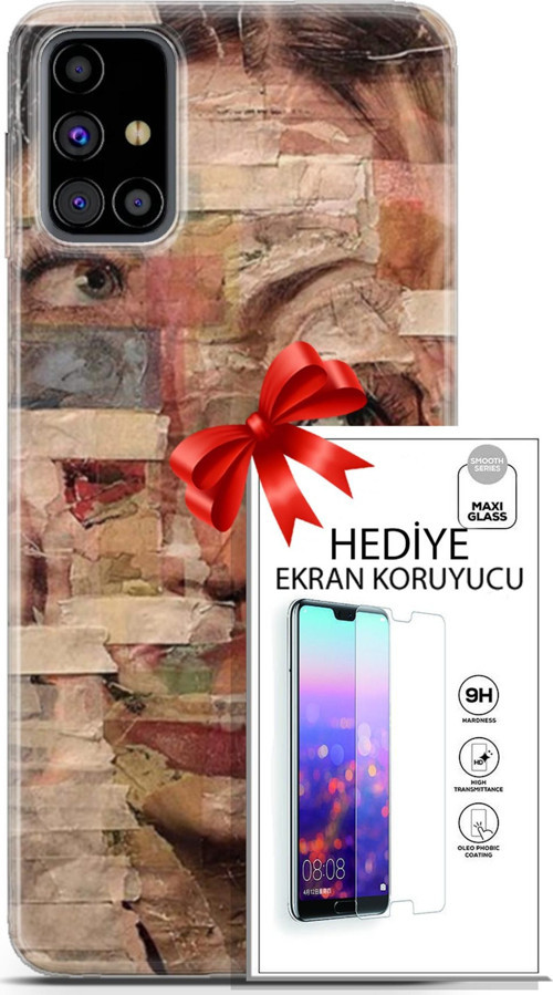 Samsung Galaxy M31S Kılıf Orijinal Seri Soul 20 Yüz Göz Renkli Kılıf Ekran Koruyucu