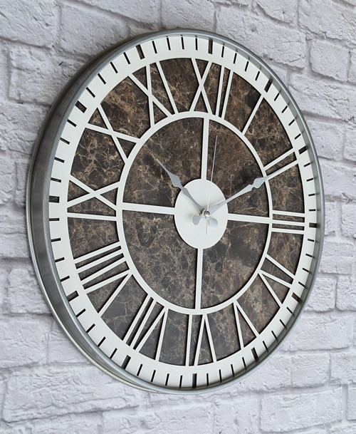 Metal Kasalı Mermer Desenli Beyaz Renkli Duvar Saati Çap 50 Cm