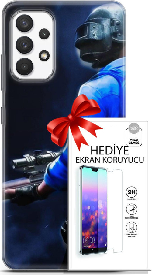 Samsung Galaxy A13 4G Kılıf Orijinal Seri Pubg 12 Mavi Gömlekli Tasarım Kılıf + Ekran Koruyucu