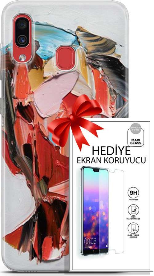 Samsung Galaxy A40 Kılıf Orijinal Seri Soul 09 Pembe Kırmızı Mavi Uv Kılıf Ve Ekran Koruyucu