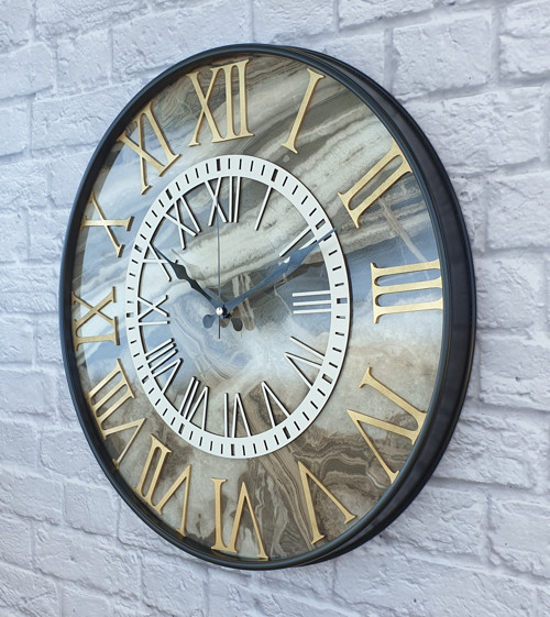 Metal Kasalı Mermer Desenli Altın(Gold) Renkli Duvar Saati 50Cm