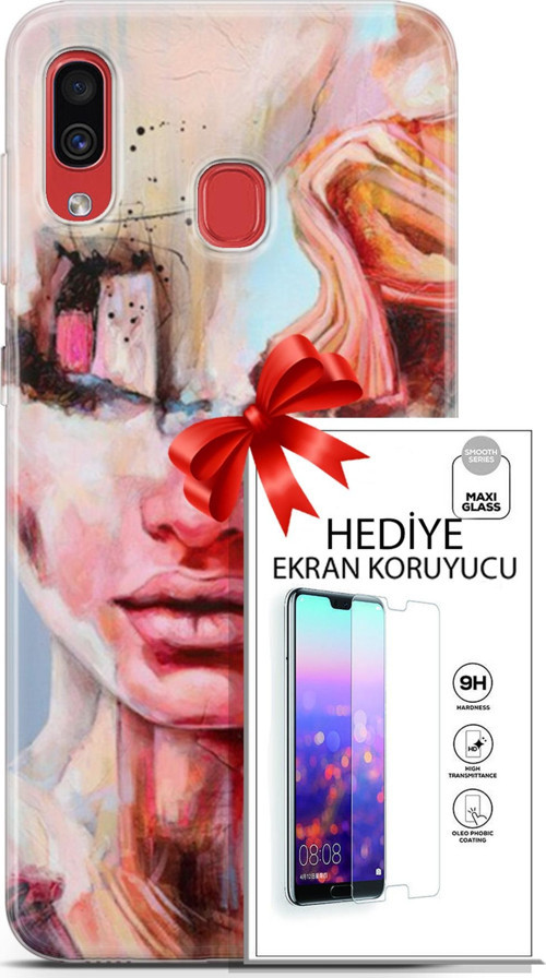 Samsung Galaxy A40 Kılıf Orijinal Seri Soul 14 Beyaz Kırmızı Cover Kılıf + Ön Ekran Koruyucu