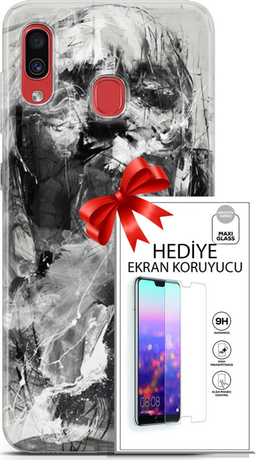 Samsung Galaxy A40 Kılıf Orijinal Seri Soul 30 Siyah Beyaz Kenarları Şeffaf Kapak Ve Ekran Koruyucu