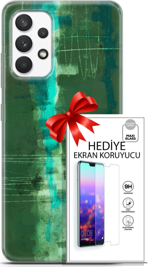 Samsung Galaxy A13 4G Kılıf Orijinal Seri Nature 06 Yeşil Koruyucu Kapak Ekran Koruyucu