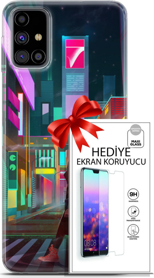 Samsung Galaxy M31S Kılıf Orijinal Seri Cyberpunk 05 Neon City Koruma Kılıfı + Ekran Koruyucu