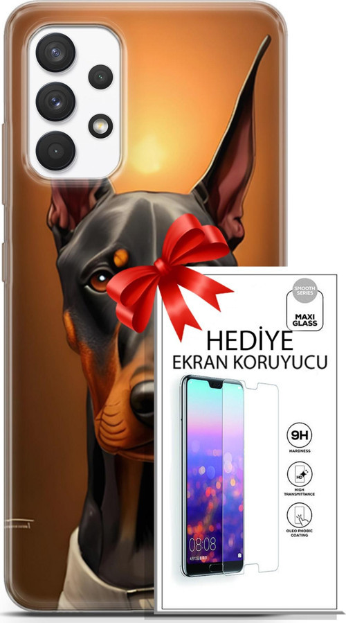 Samsung Galaxy A13 4G Kılıf Orijinal Seri Dogs 03 Doberman Arka Kapak + Ekran Koruyucu