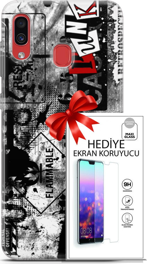 Samsung Galaxy A40 Kılıf Orijinal Seri Punky 26 Retrospective Soft Kapak + Ekran Koruyucu