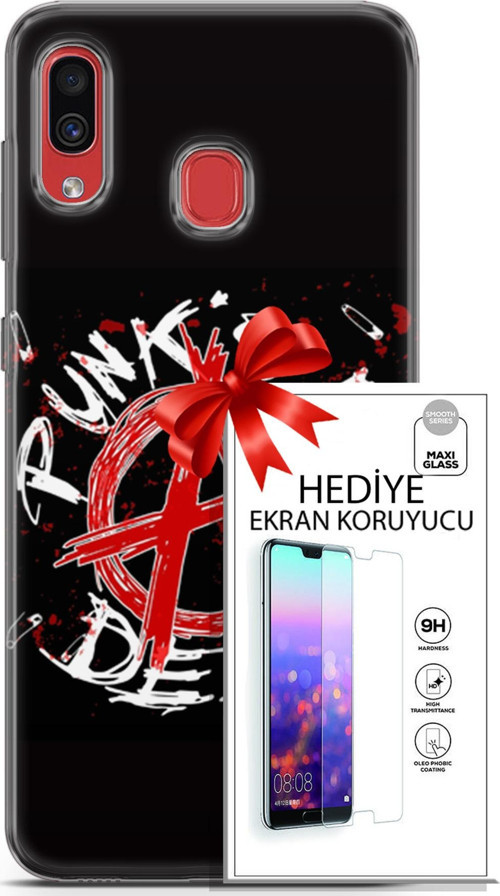 Samsung Galaxy A40 Kılıf Orijinal Seri Punky 15 Punk'S Not Dead Kalın Silikon + Ekran Koruyucu