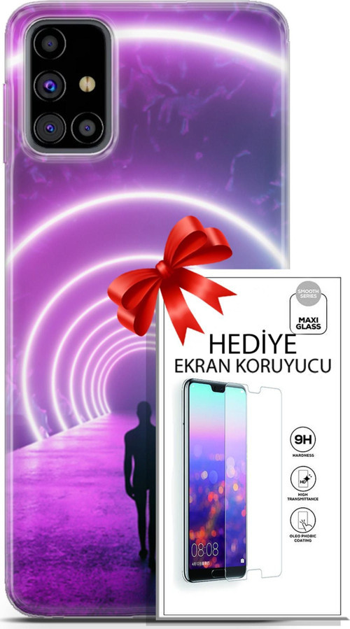 Samsung Galaxy M31S Kılıf Orijinal Seri Cyberpunk 26 Daire Neon Soft Kapak + Ekran Koruyucu