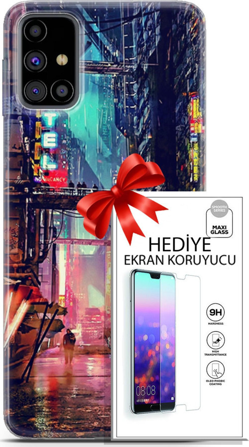 Samsung Galaxy M31S Kılıf Orijinal Seri Cyberpunk 14 Motel Cover Kılıf + Ön Ekran Koruyucu
