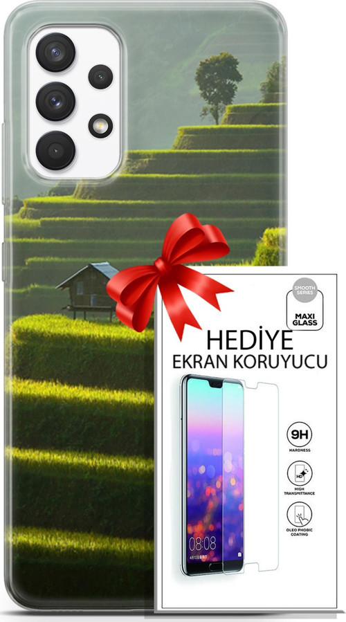 Samsung Galaxy A13 4G Kılıf Orijinal Seri Fantasy 23 Çay Tarlası Telefon Kabı Ve Ekran Koruyucu