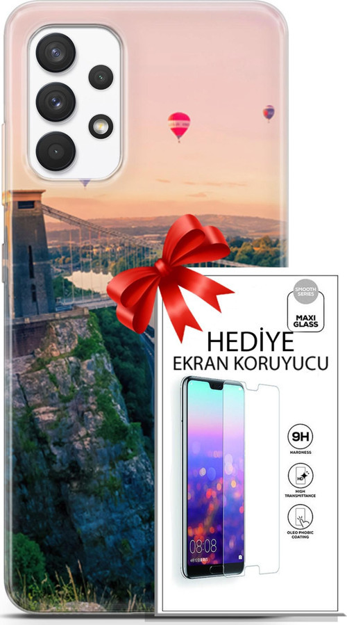 Samsung Galaxy A13 4G Kılıf Orijinal Seri Fantasy 07 Köprü Balonlar Desenli Kılıf + Ön Ekran Koruyucu