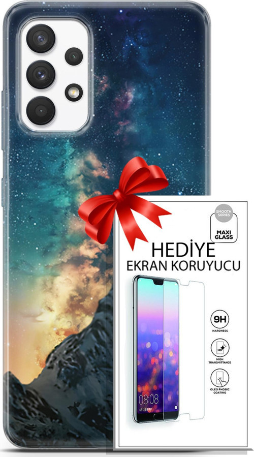 Samsung Galaxy A13 4G Kılıf Orijinal Seri Fantasy 19 Mavi Gece Tam Koruma Kılıf + Ekran Koruyucu