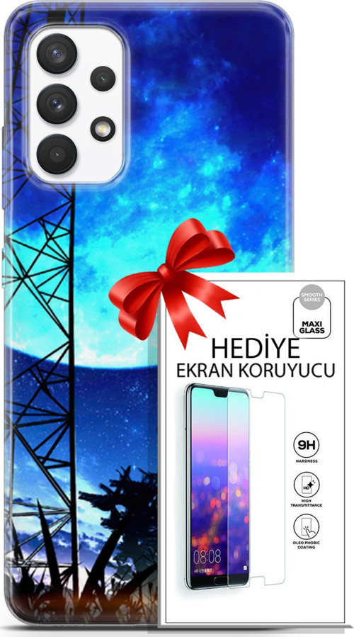 Samsung Galaxy A13 4G Kılıf Orijinal Seri Fantasy 24 Mavi Ay Darbe Emici Kılıf + Ekran Koruyucu