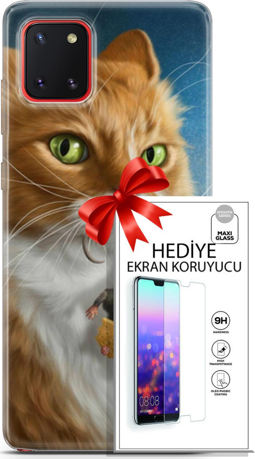 Samsung Galaxy A81 Kılıf Orijinal Seri Scotish-British 14 Sibirya Kedisi Avcı Cover Kılıf + Ön Ekran Koruyucu