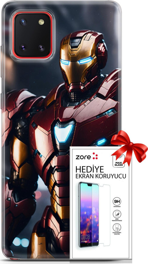 Samsung Galaxy A81 Kılıf Orijinal Seri Supers 23 Iron Man Telefon Kabı Ve Ekran Koruyucu