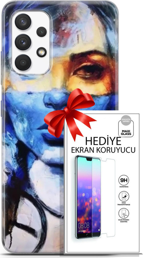 Samsung Galaxy A13 4G Kılıf Orijinal Seri Soul 13 Mavi Sarı Case Kapak Ekran Koruyucu