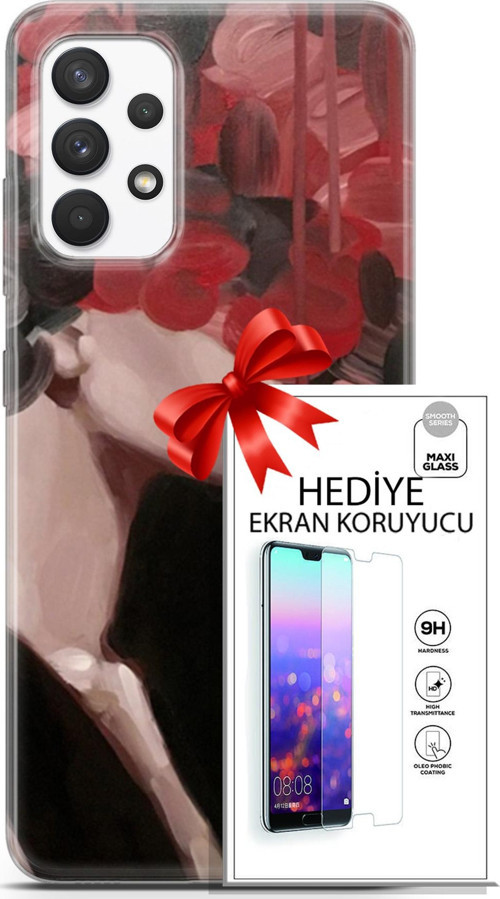 Samsung Galaxy A13 4G Kılıf Orijinal Seri Soul 19 Kırmızı Pembe Siyah Tam Koruma Kılıf + Ekran Koruyucu