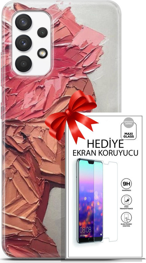 Samsung Galaxy A13 4G Kılıf Orijinal Seri Soul 08 Pembe Baskılı Kılıf + Ekran Koruyucu