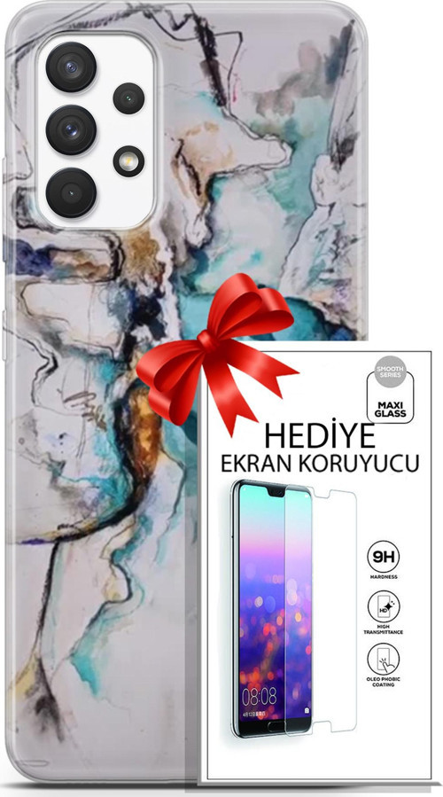 Samsung Galaxy A13 4G Kılıf Orijinal Seri Soul 11 Turkuaz 4K Baskılı Kılıf + Ekran Koruyucu Full Koruma