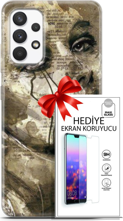 Samsung Galaxy A13 4G Kılıf Orijinal Seri Soul 17 Ağlayan Yüz Yumuşak Kılıf + Ekran Koruyucu